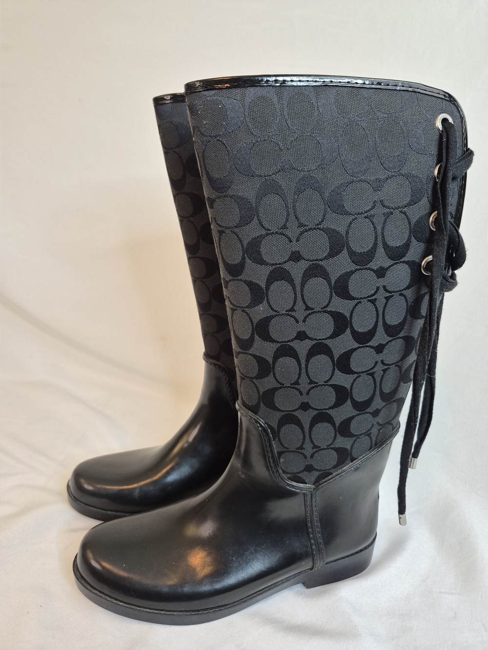 Coach Black Signature Size 10B Over-the-Knee Lace-Back Boots - Picture 4 of 8